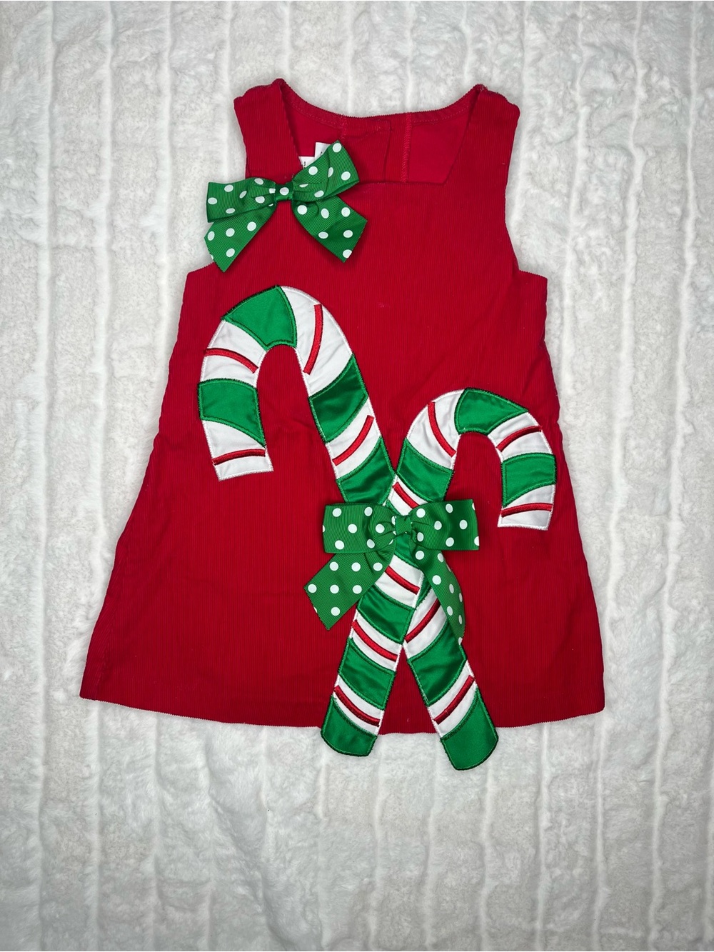Bonnie Jean Red Corduroy Candy Cane Christmas Holiday Dress - Size 2T